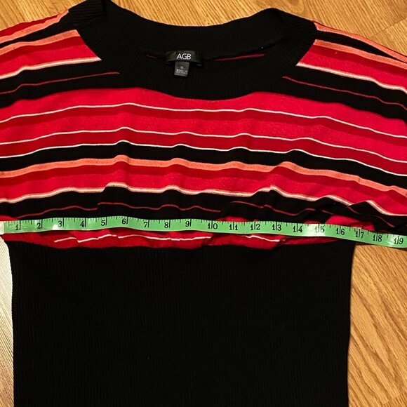 Vintage AGB Boat Neck Lightweight Knit Top Striped Reds/Pinks/Black Size (XL) - Picture 8 of 9